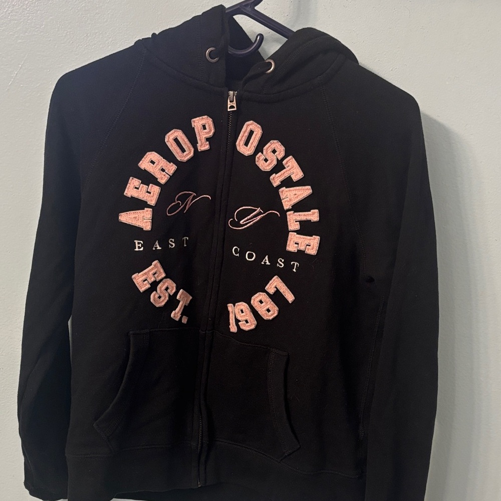 Aeropostale Black Zip-Up Hoodie with Pink Accents
